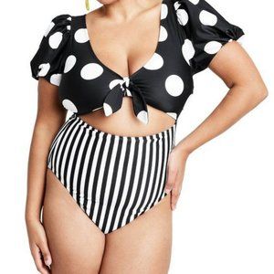 *NWT* Tabitha Brown for Target Striped/Dot Print Puff Sleeve Tie-Front Suit